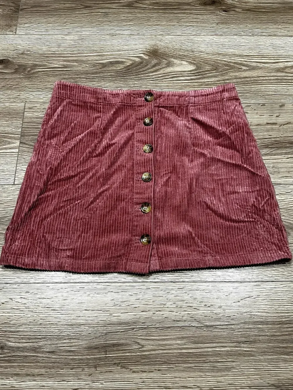 Forever 21 Women's Corduroy Button Front Mini Skirt Pink Large (A77)